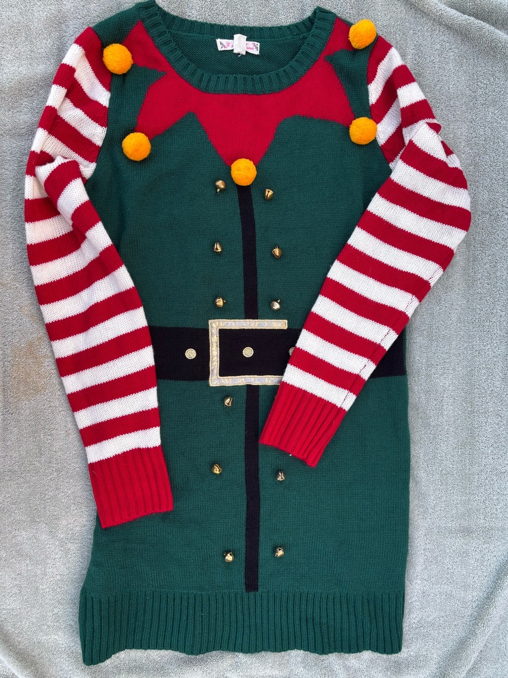 It's Our Time Green & Red Elf Sweater Dress “Ugly Christmas Sweater” Dress